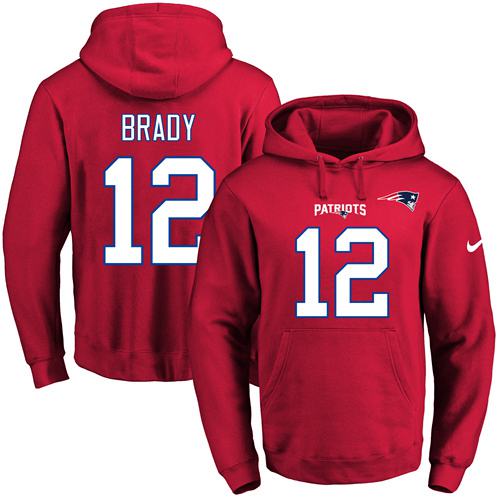 Nike Patriots #12 Tom Brady Red Name & Number Pullover NFL Hoodie